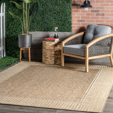 Alegre Bordered Power Loom Tan IndoorOutdoor Rug