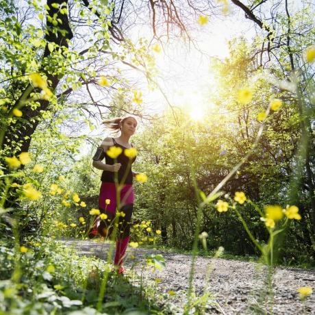 junge sportliche Frau joggt durch den Wald