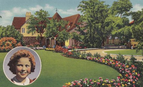 Vintage Souvenir-Postkarte, Shirley Temple's Home, Movie Star Homes-Serie, ca. 1938