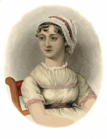 Jane Austen. Porträt der englischen Schriftstellerin Jane Austen 1775-1817. Stich, 1870.