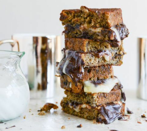 Bananenbrot, Brie, Schoko-Käse vom Grill