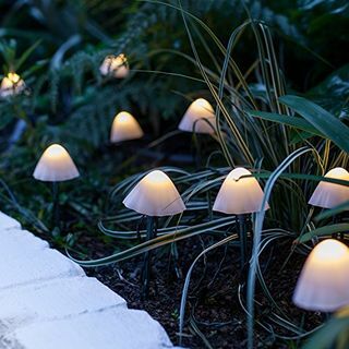 Lights4fun 12er Set Pilz Solar Deko Gartenstecker Lichter Grün Kabel Warmweiß LED IP44 Wasserdicht