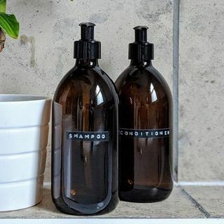 Shampoo und Conditioner Set nachfüllbare bernsteinbraune Flaschen