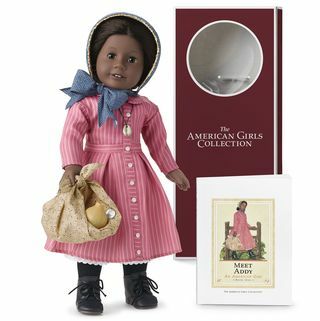 American Girl Puppe Original Charaktere Addy Walker und Buch mit Retro-Box und Zubehör gezeigt