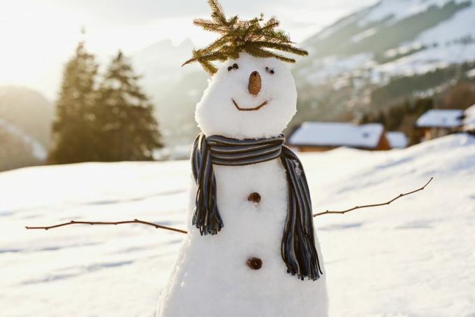 Schneemann im verschneiten Feld