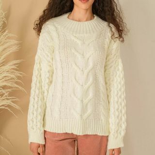 Bella Cable High Neck Pullover - Winterweiß