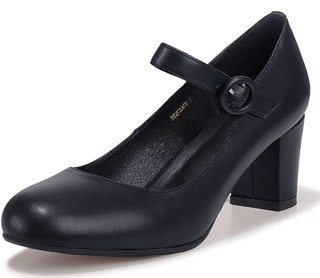 Schwarze Mary Jane Schuhe mit niedrigem Blockabsatz