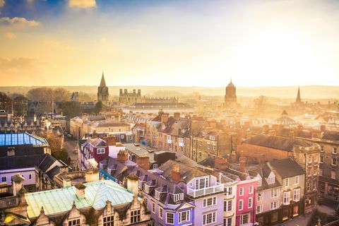 Stadt von Oxford von oben genanntem bei Sonnenuntergang, Vereinigtes Königreich