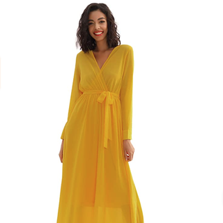 Maxi-Chiffon-Kleid mit langen Ärmeln