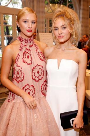 los angeles, kalifornien 14. januar l r julia schlaepfer und michelle randolph nehmen an der bafta tea party teil, die von delta air lines und virgin präsentiert wird Atlantic im Four Seasons Hotel Los Angeles in Beverly Hills am 14. Januar 2023 in Los Angeles, Kalifornien, Foto von Frazer Harrisongetty Images for bafta