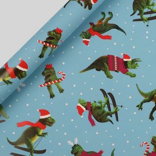 Skifahrendinosaurier Weihnachtspackpapier 